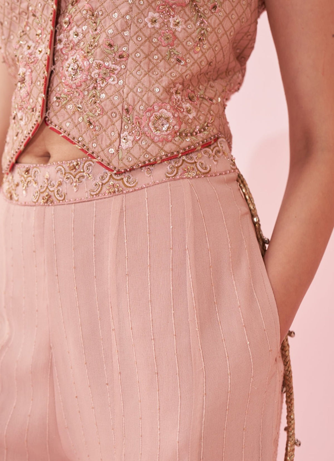 Blush Pink Embroidered Blouse Sharara Set Studio Bagechaa - Fabilicious Fashion