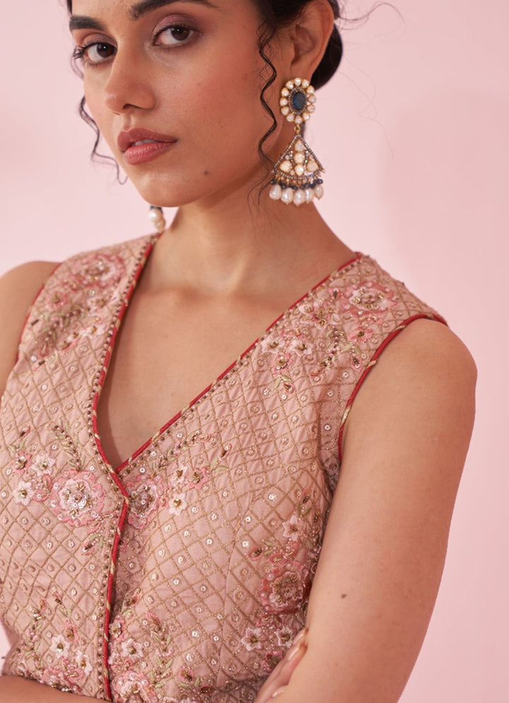 Blush Pink Embroidered Blouse Sharara Set Studio Bagechaa - Fabilicious Fashion
