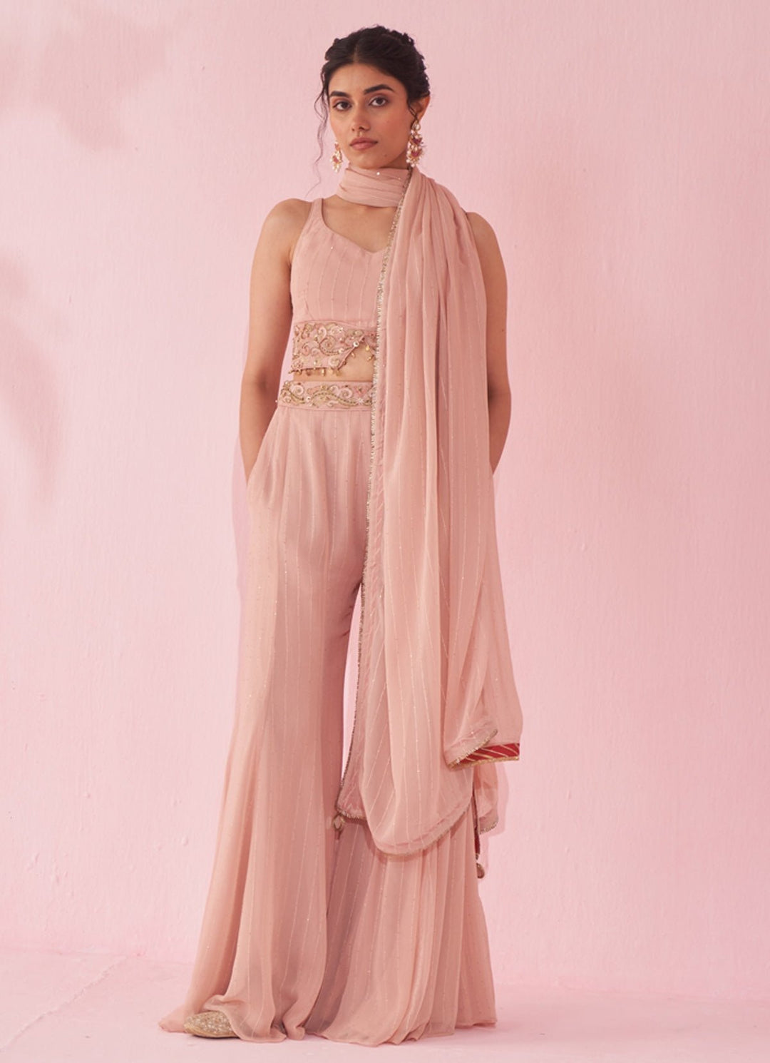 Blush Pink Embroidered Blouse Sharara Set Studio Bagechaa - Fabilicious Fashion