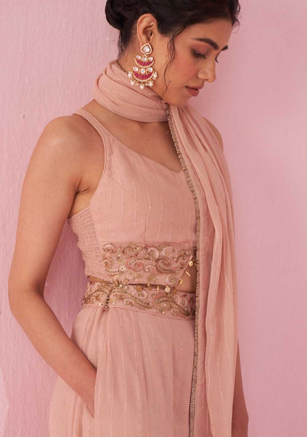 Blush Pink Embroidered Blouse Sharara Set Studio Bagechaa - Fabilicious Fashion