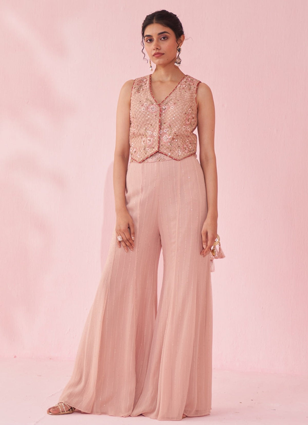 Blush Pink Embroidered Blouse Sharara Set Studio Bagechaa - Fabilicious Fashion