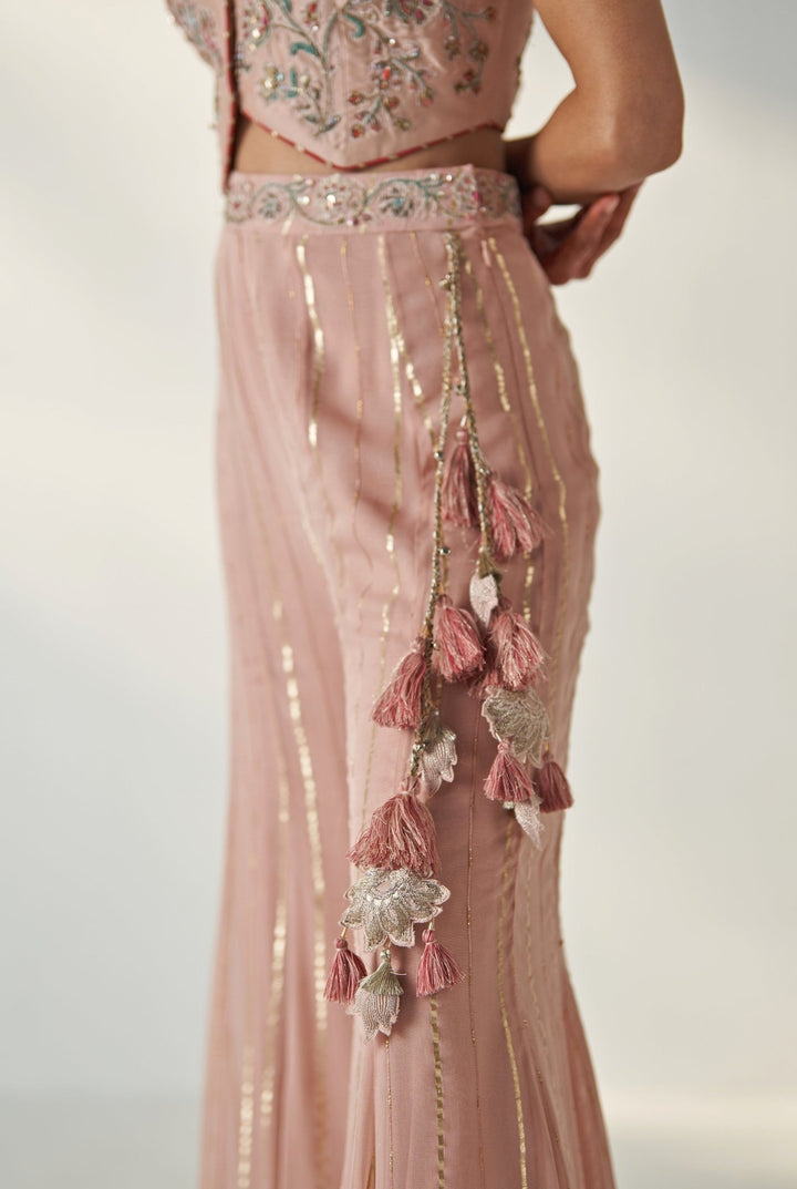 Blush Pink Embroidered Blouse With Sharara Pants Studio Bagechaa - Fabilicious Fashion