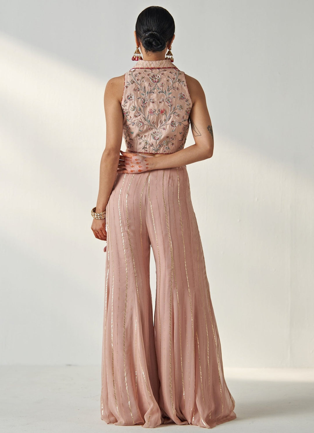 Blush Pink Embroidered Blouse With Sharara Pants Studio Bagechaa - Fabilicious Fashion
