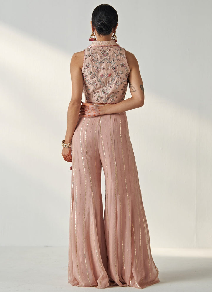 Blush Pink Embroidered Blouse With Sharara Pants Studio Bagechaa - Fabilicious Fashion