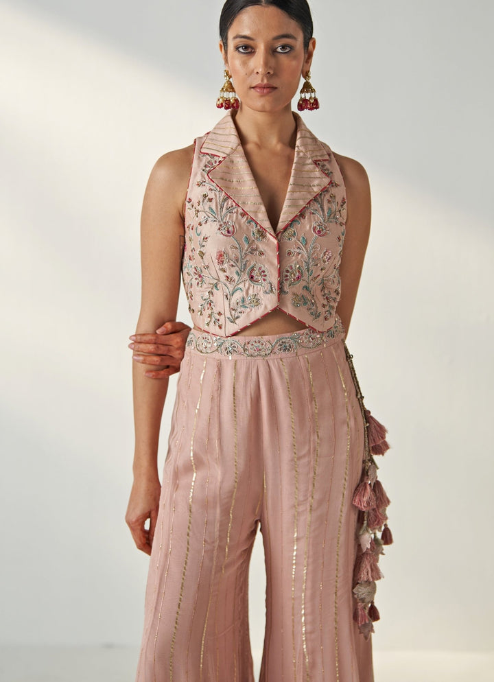 Blush Pink Embroidered Blouse With Sharara Pants Studio Bagechaa - Fabilicious Fashion