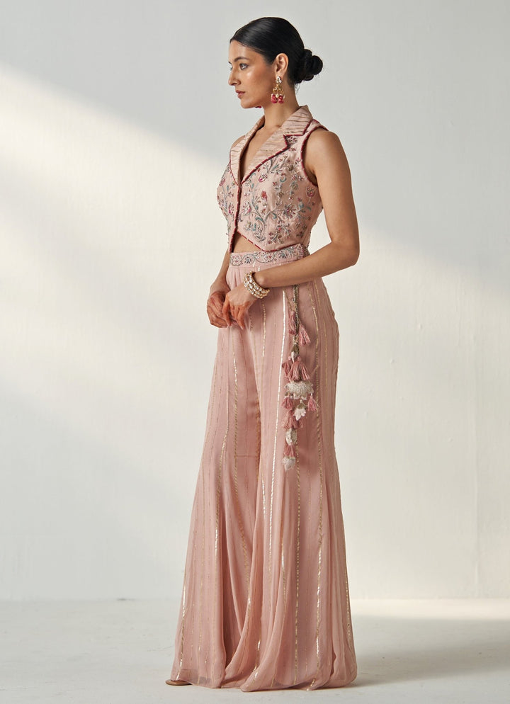 Blush Pink Embroidered Blouse With Sharara Pants Studio Bagechaa - Fabilicious Fashion