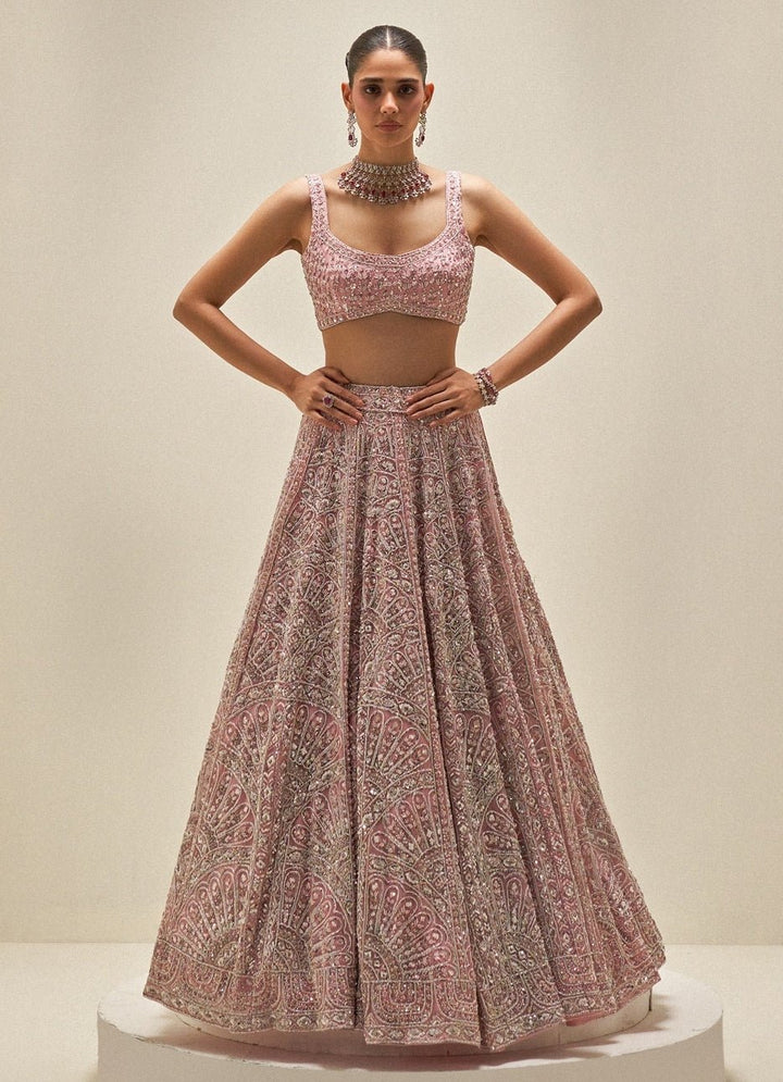 Blush Pink Embroidered Bridal Lehenga Set Angad Singh - Fabilicious Fashion