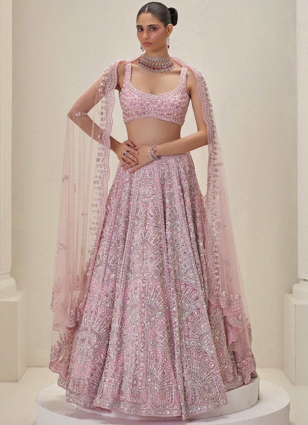 Blush Pink Embroidered Bridal Lehenga Set Angad Singh - Fabilicious Fashion