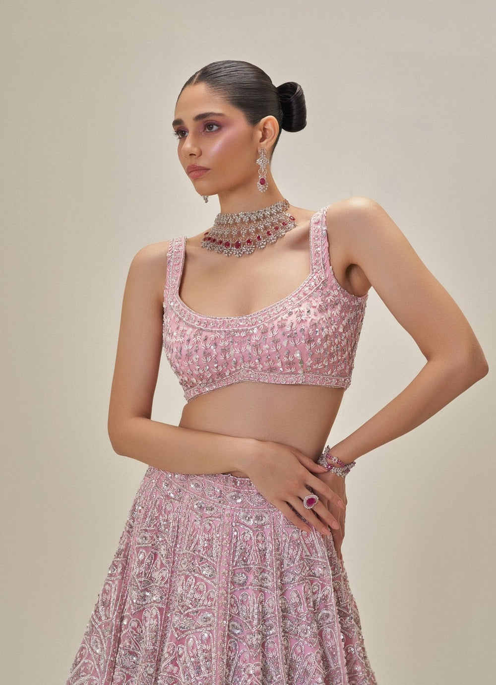 Blush Pink Embroidered Bridal Lehenga Set Angad Singh - Fabilicious Fashion