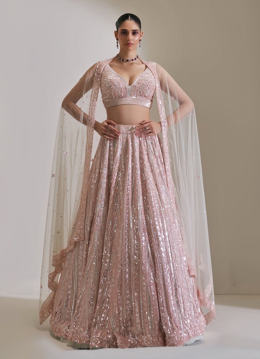 Blush Pink Embroidered Bridal Lehenga Set Angad Singh - Fabilicious Fashion
