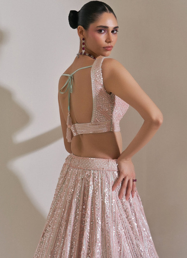 Blush Pink Embroidered Bridal Lehenga Set Angad Singh - Fabilicious Fashion