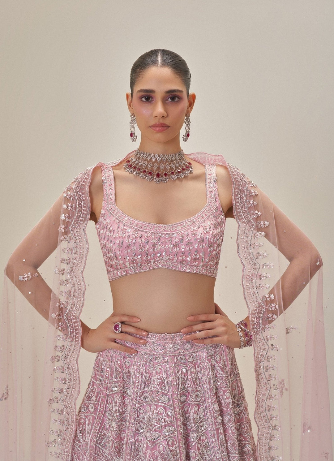 Blush Pink Embroidered Bridal Lehenga Set Angad Singh - Fabilicious Fashion