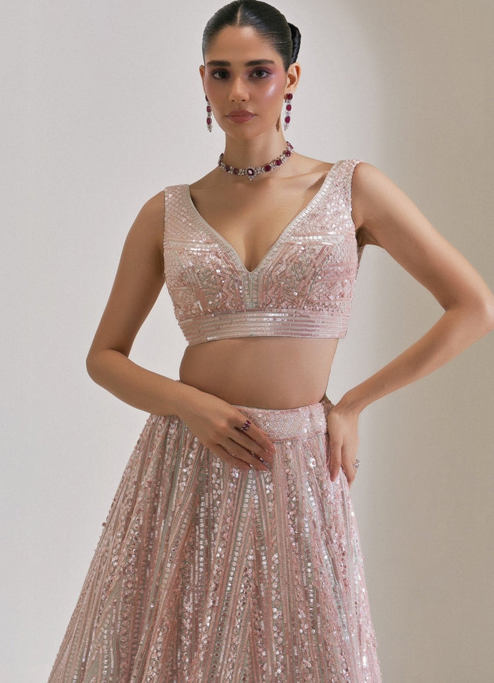 Blush Pink Embroidered Bridal Lehenga Set Angad Singh - Fabilicious Fashion