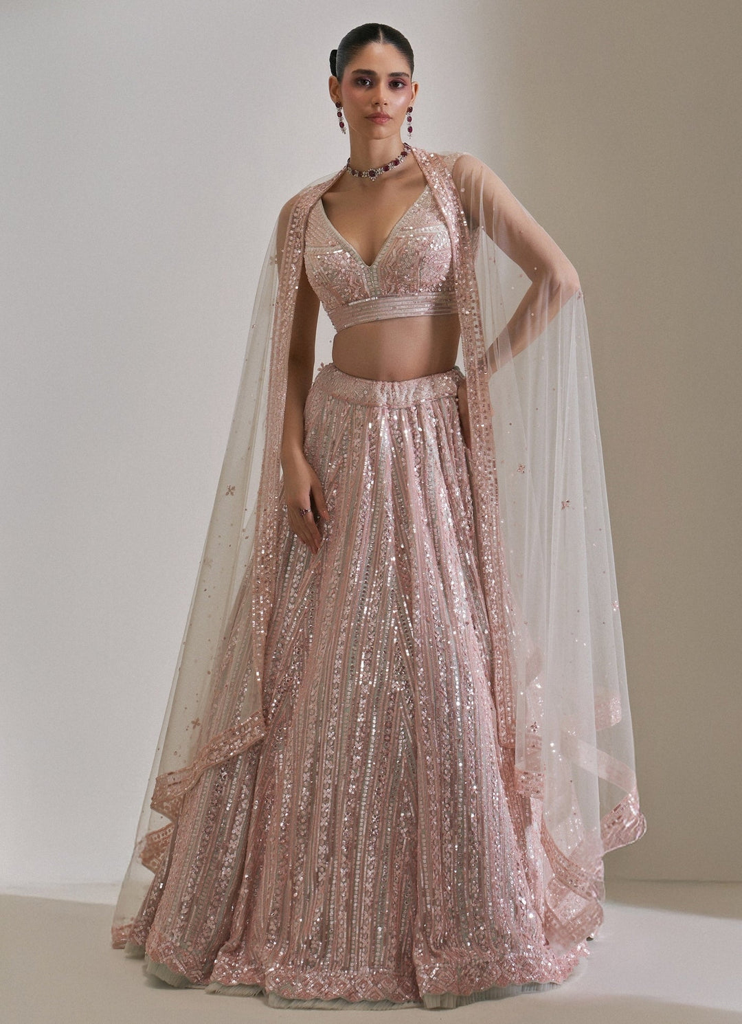 Blush Pink Embroidered Bridal Lehenga Set Angad Singh - Fabilicious Fashion
