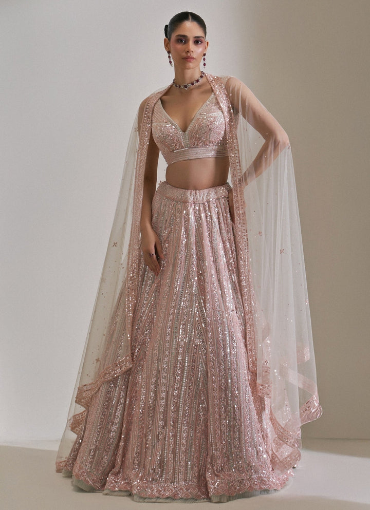 Blush Pink Embroidered Bridal Lehenga Set Angad Singh - Fabilicious Fashion