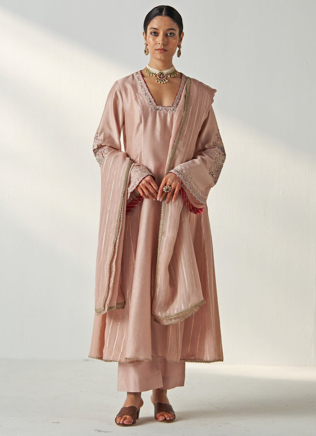 Blush Pink Embroidered Chanderi Anarkali Set Studio Bagechaa - Fabilicious Fashion