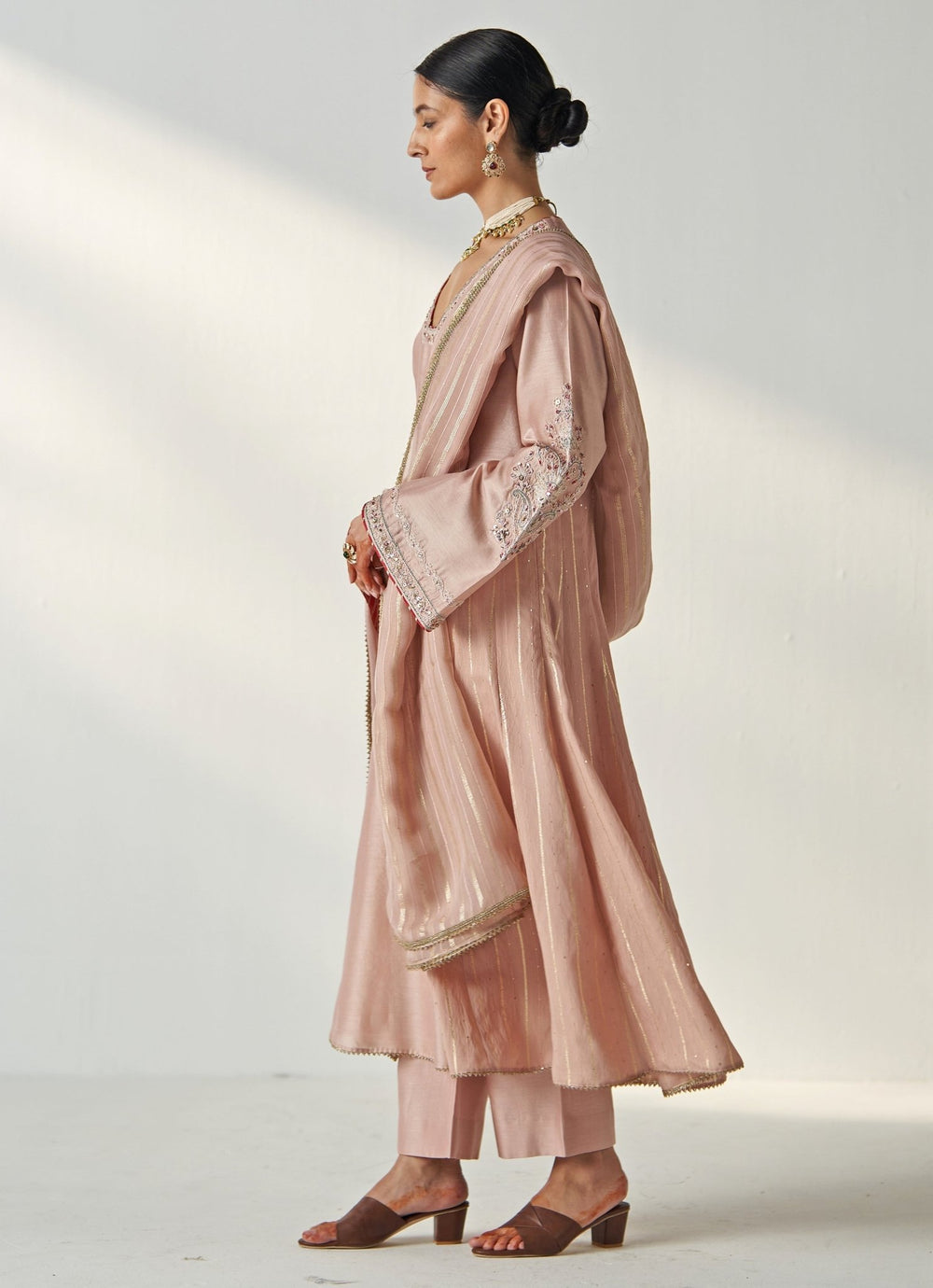 Blush Pink Embroidered Chanderi Anarkali Set Studio Bagechaa - Fabilicious Fashion