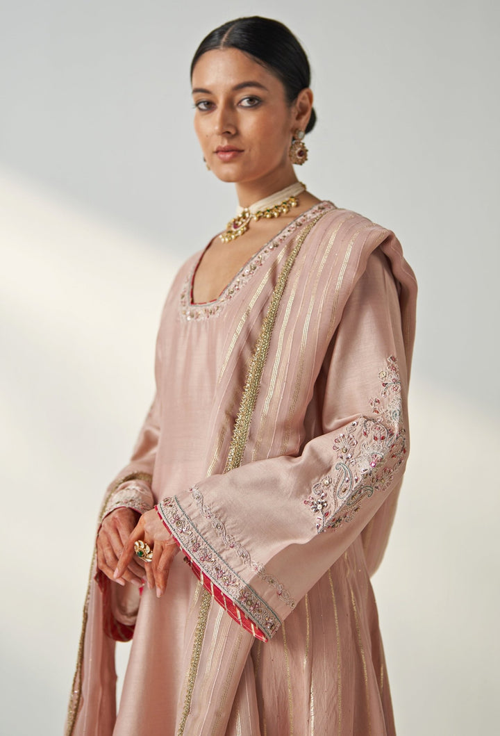 Blush Pink Embroidered Chanderi Anarkali Set Studio Bagechaa - Fabilicious Fashion