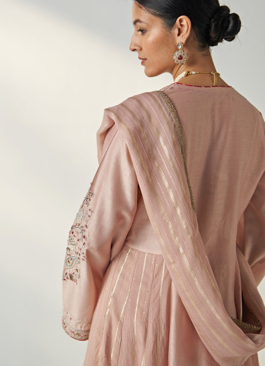Blush Pink Embroidered Chanderi Anarkali Set Studio Bagechaa - Fabilicious Fashion