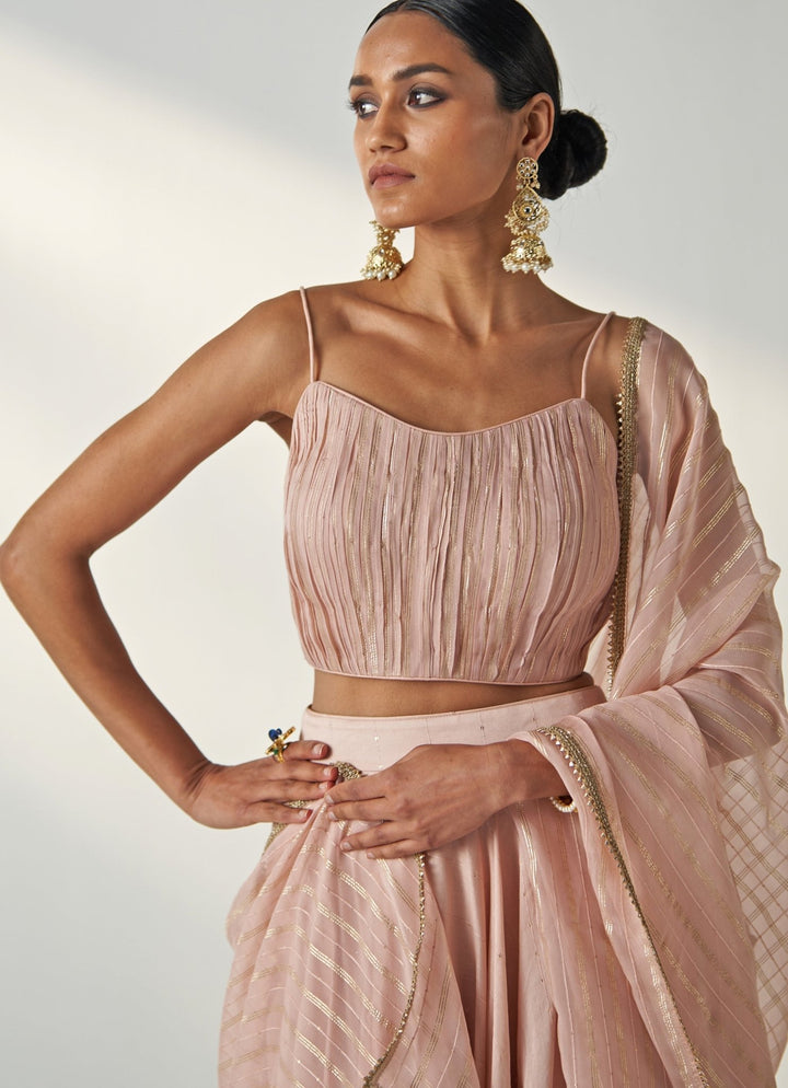 Blush Pink Embroidered Chanderi Lehenga Set Studio Bagechaa - Fabilicious Fashion