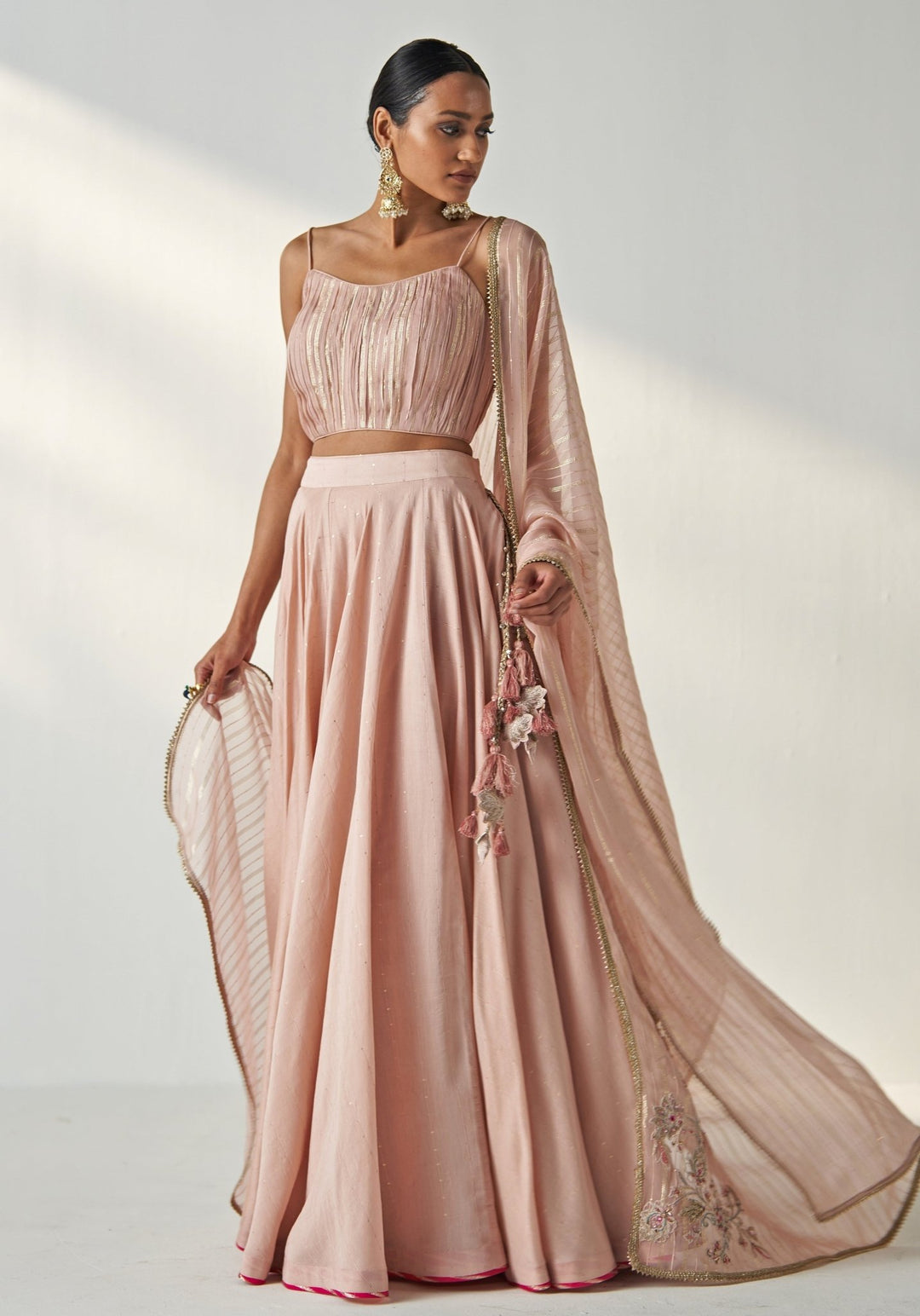 Blush Pink Embroidered Chanderi Lehenga Set Studio Bagechaa - Fabilicious Fashion