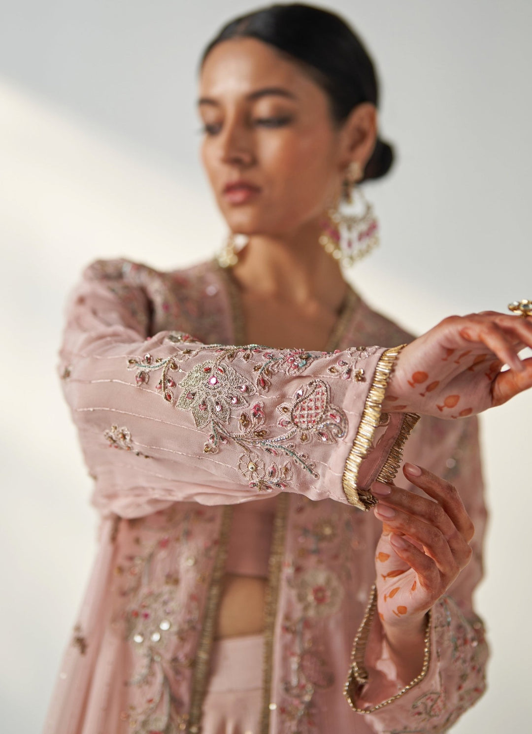 Blush Pink Embroidered Chanderi Lehenga With Cape Jacket Studio Bagechaa - Fabilicious Fashion