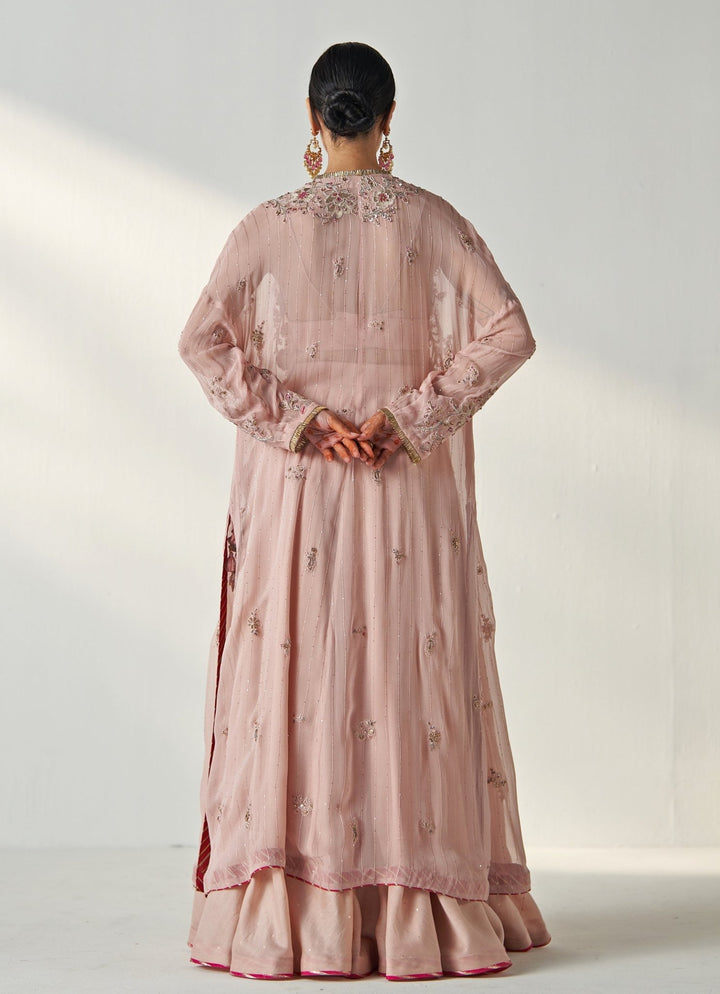 Blush Pink Embroidered Chanderi Lehenga With Cape Jacket Studio Bagechaa - Fabilicious Fashion
