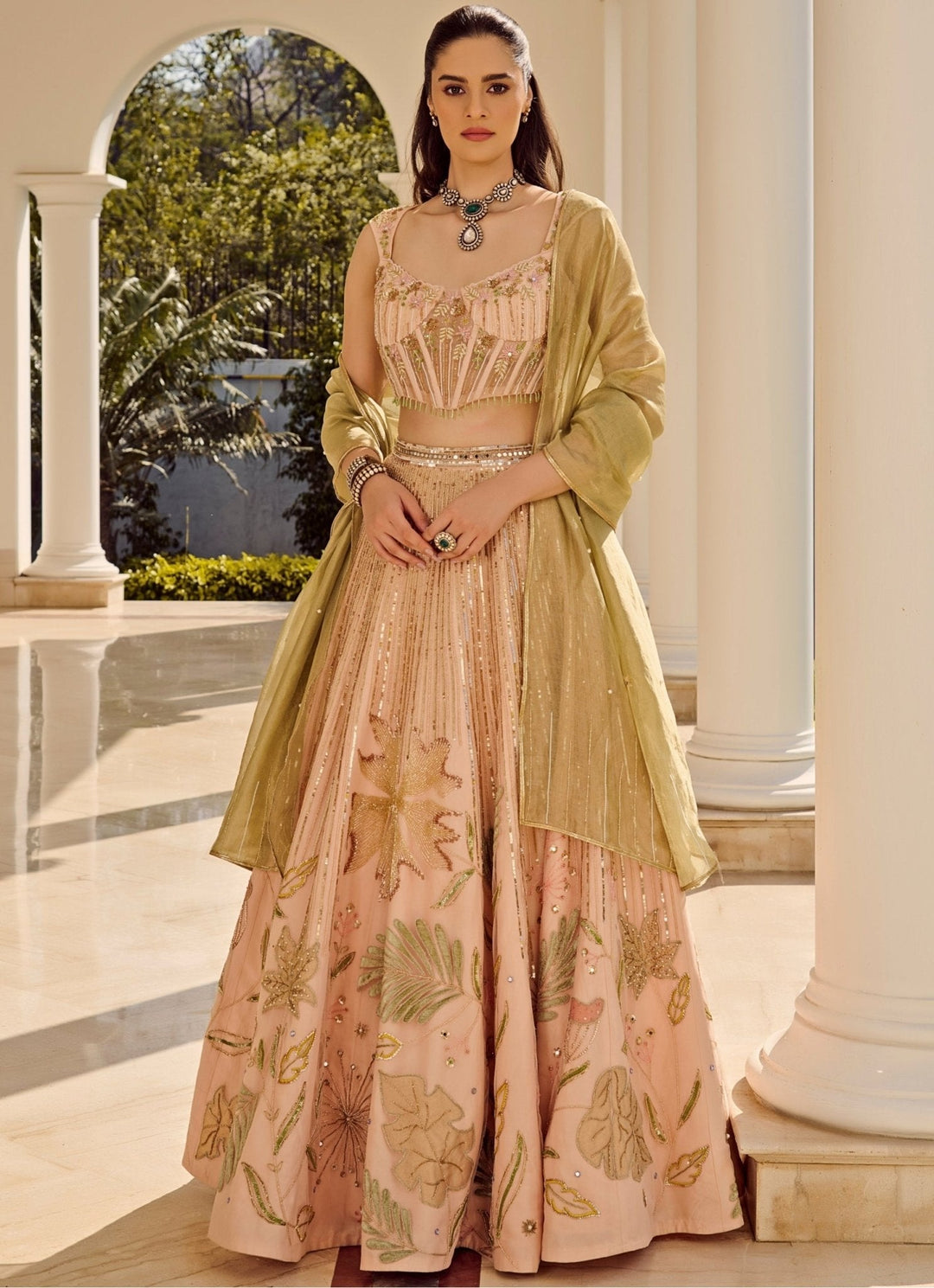Blush Pink Embroidered Corset Lehenga Set Parul Gandhi - Fabilicious Fashion