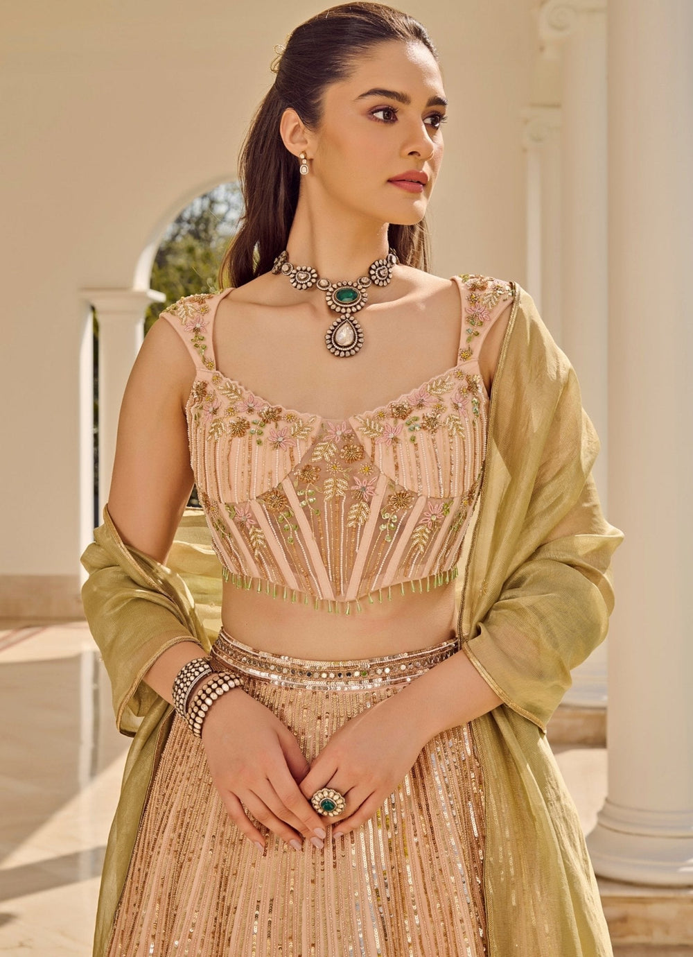Blush Pink Embroidered Corset Lehenga Set Parul Gandhi - Fabilicious Fashion