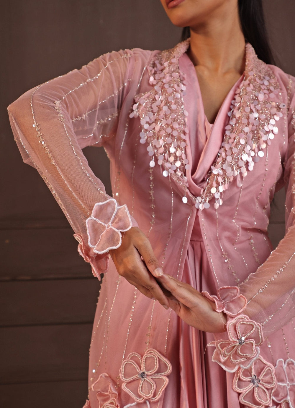 Blush Pink Embroidered Draped Skirt Set Smriti - Fabilicious Fashion