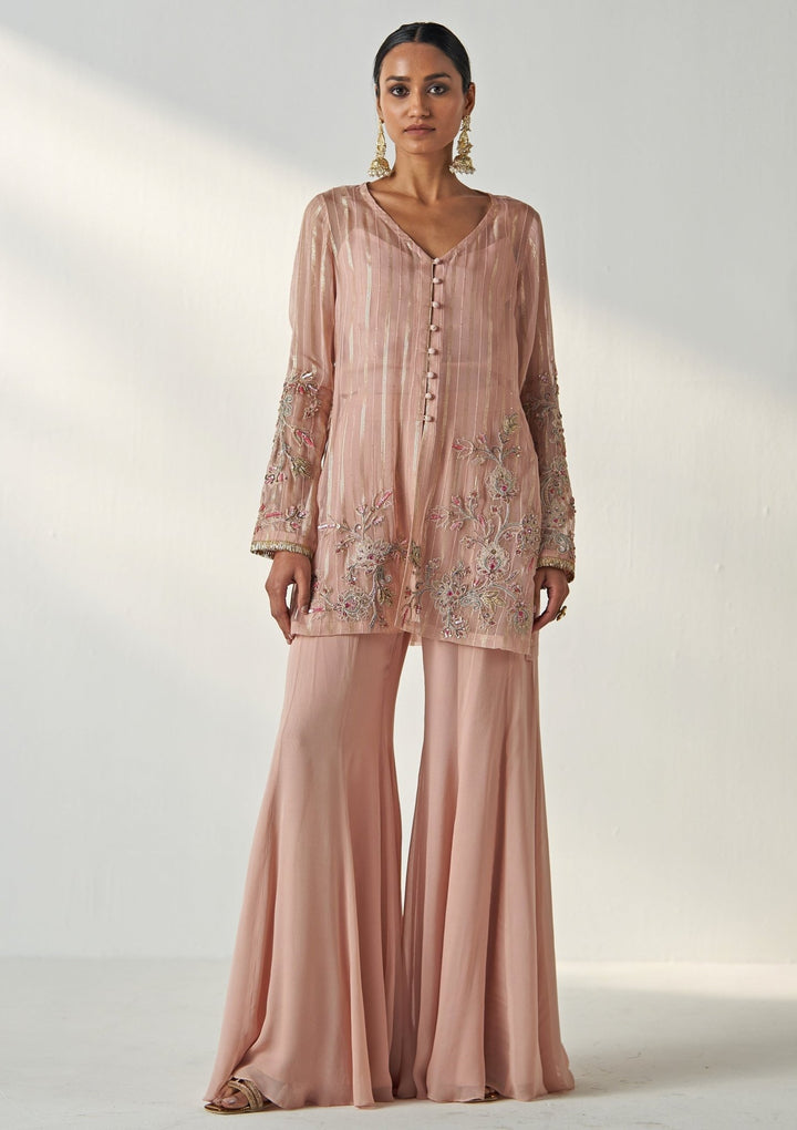Blush Pink Embroidered Georgette Kurta Sharara Set Studio Bagechaa - Fabilicious Fashion