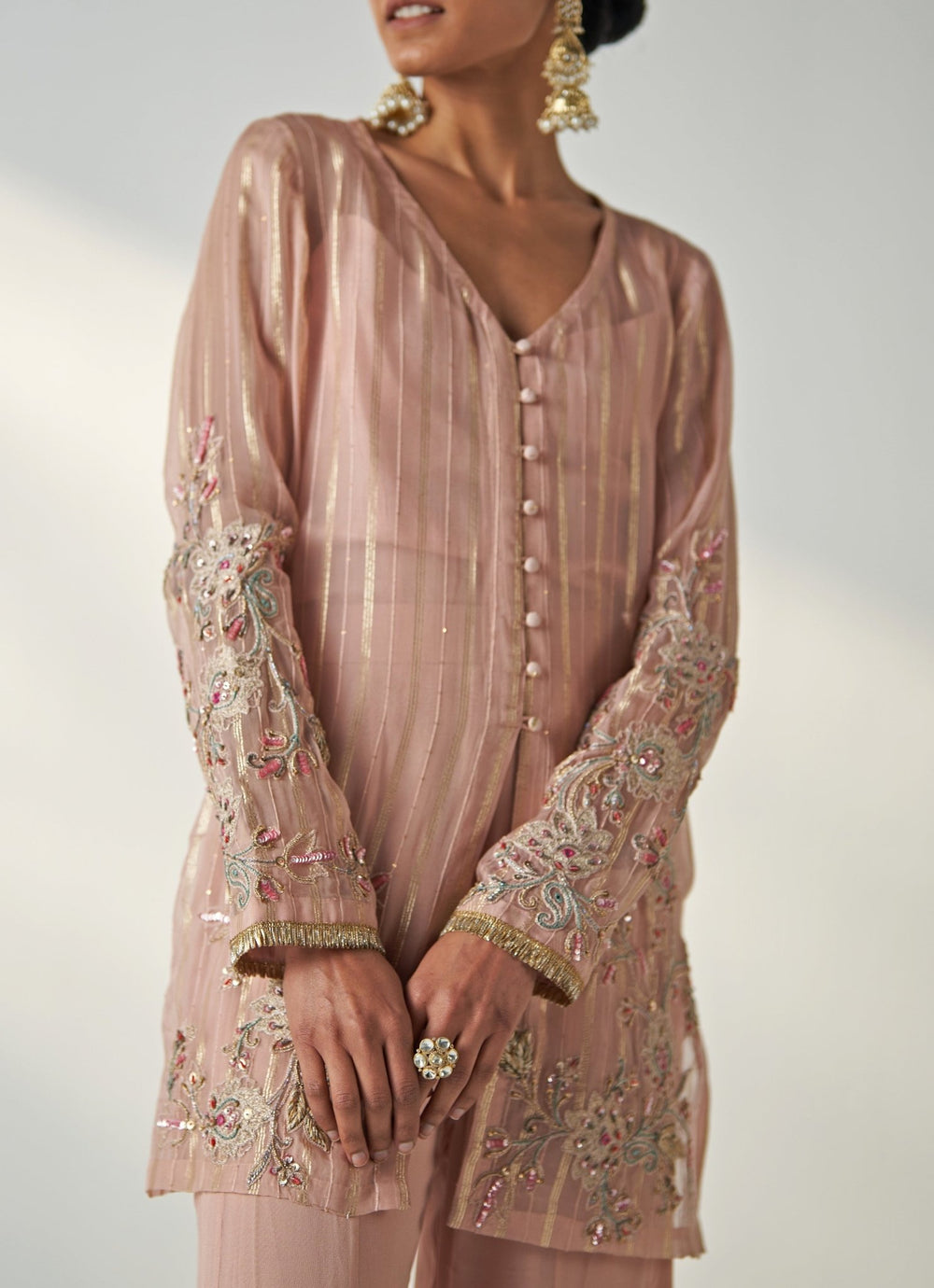 Blush Pink Embroidered Georgette Kurta Sharara Set Studio Bagechaa - Fabilicious Fashion