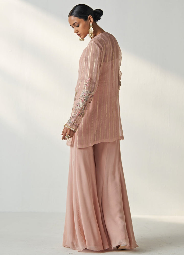 Blush Pink Embroidered Georgette Kurta Sharara Set Studio Bagechaa - Fabilicious Fashion
