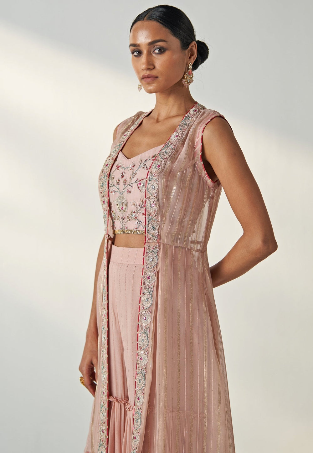 Blush Pink Embroidered Kurta Garara Set With Cape Studio Bagechaa - Fabilicious Fashion