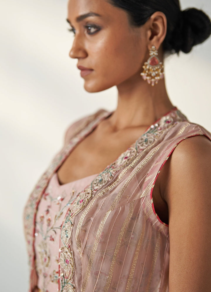 Blush Pink Embroidered Kurta Garara Set With Cape Studio Bagechaa - Fabilicious Fashion