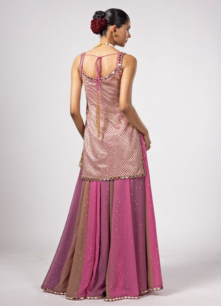 Blush Pink Embroidered Kurta Lehenga Pants Set Vvani by Vani Vats - Fabilicious Fashion