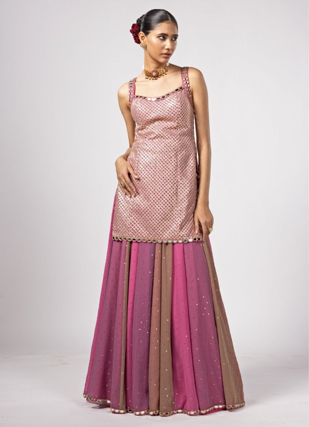 Blush Pink Embroidered Kurta Lehenga Pants Set Vvani by Vani Vats - Fabilicious Fashion