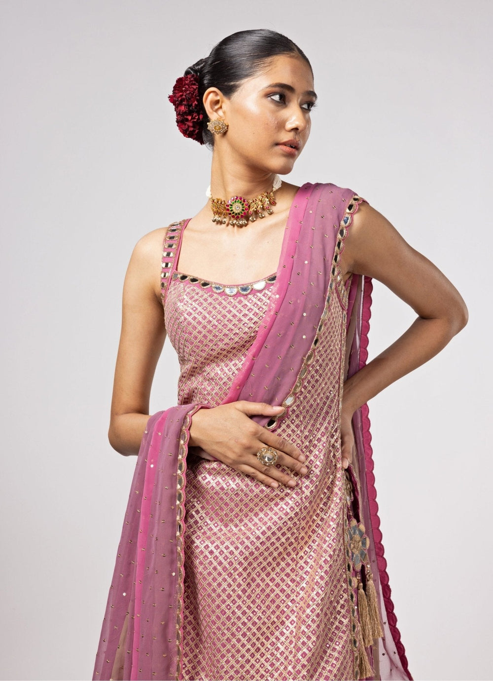 Blush Pink Embroidered Kurta Lehenga Pants Set Vvani by Vani Vats - Fabilicious Fashion