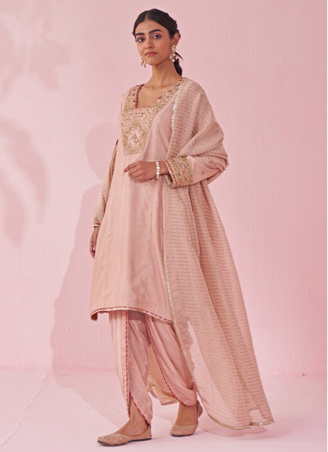 Blush Pink Embroidered Kurta Tulip Pants Set Studio Bagechaa - Fabilicious Fashion