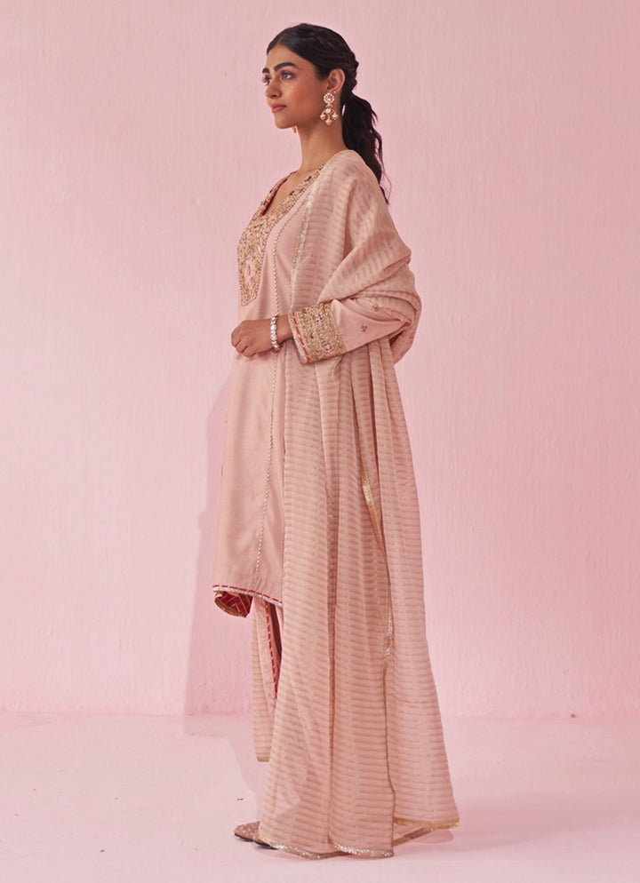Blush Pink Embroidered Kurta Tulip Pants Set Studio Bagechaa - Fabilicious Fashion