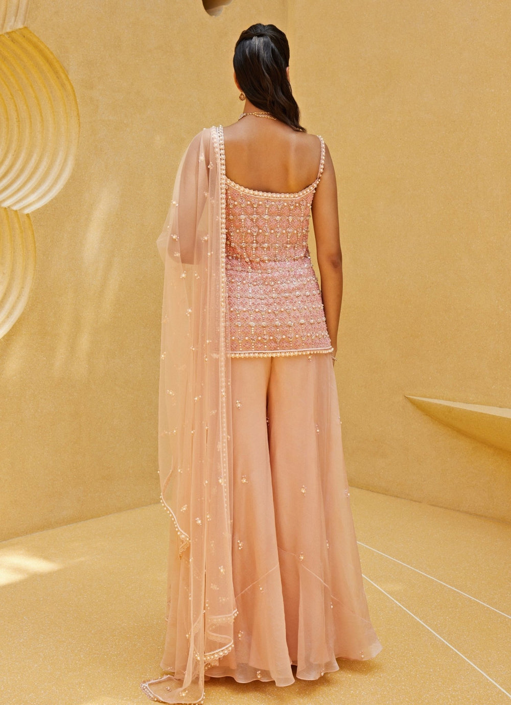 Blush Pink Embroidered Kurti And Pant Set Prevasu - Fabilicious Fashion