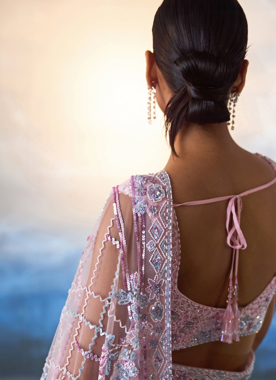 Blush Pink Embroidered Net Saree Angad Singh - Fabilicious Fashion