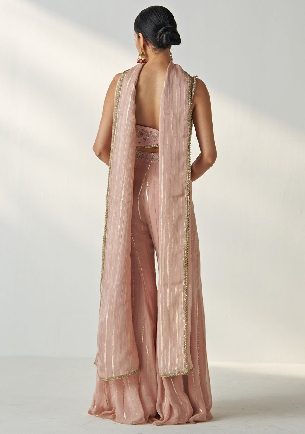Blush Pink Embroidered Organza Blouse Sharara Set Studio Bagechaa - Fabilicious Fashion