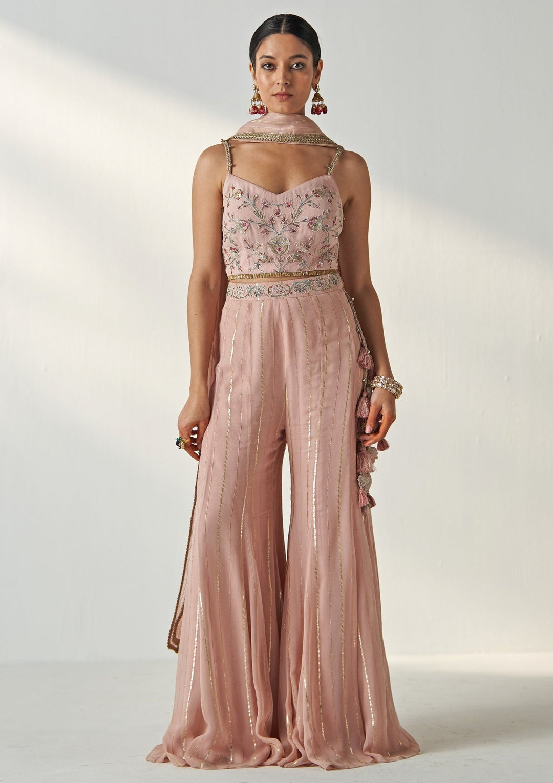 Blush Pink Embroidered Organza Blouse Sharara Set Studio Bagechaa - Fabilicious Fashion