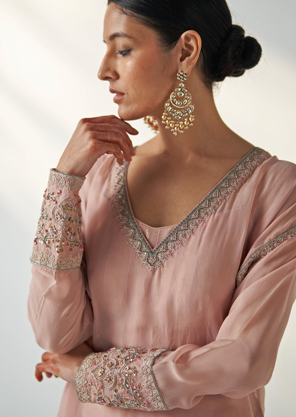 Blush Pink Embroidered Organza Kurta Pant Set Studio Bagechaa - Fabilicious Fashion