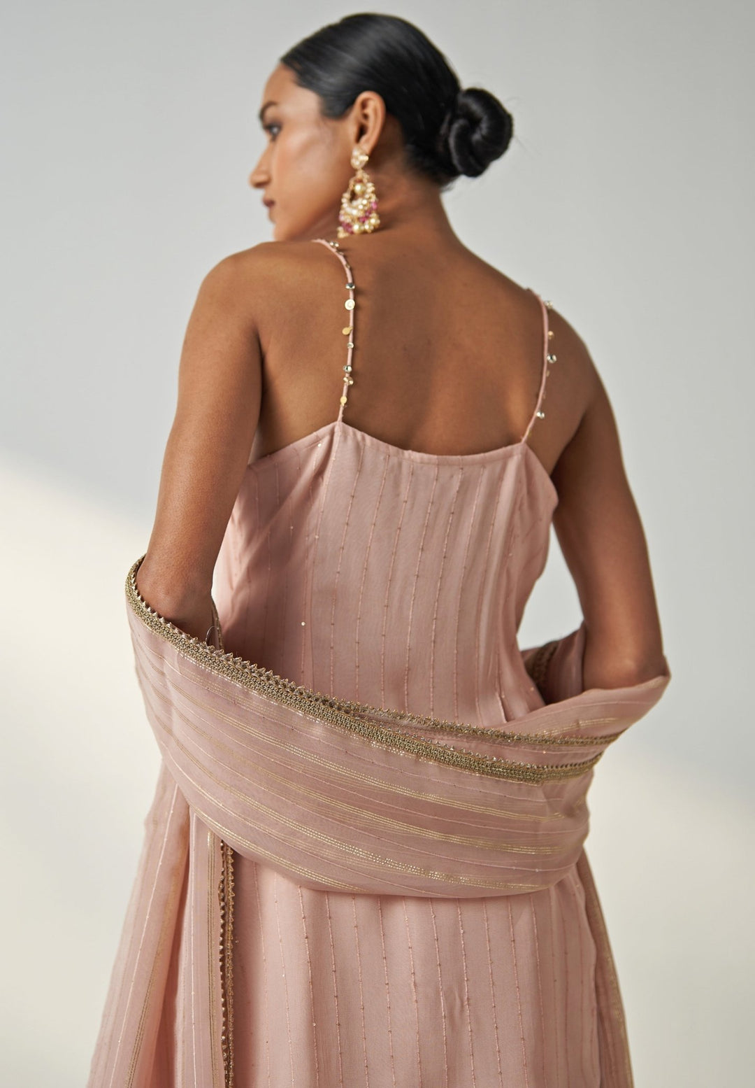 Blush Pink Embroidered Organza Kurta Pant Set Studio Bagechaa - Fabilicious Fashion