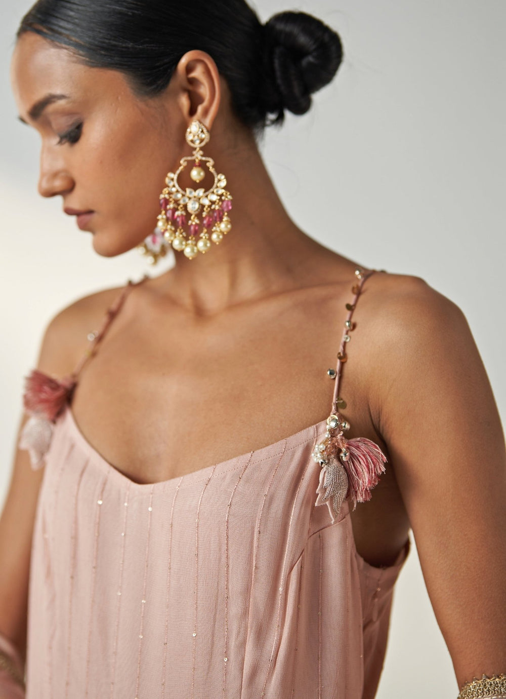Blush Pink Embroidered Organza Kurta Pant Set Studio Bagechaa - Fabilicious Fashion
