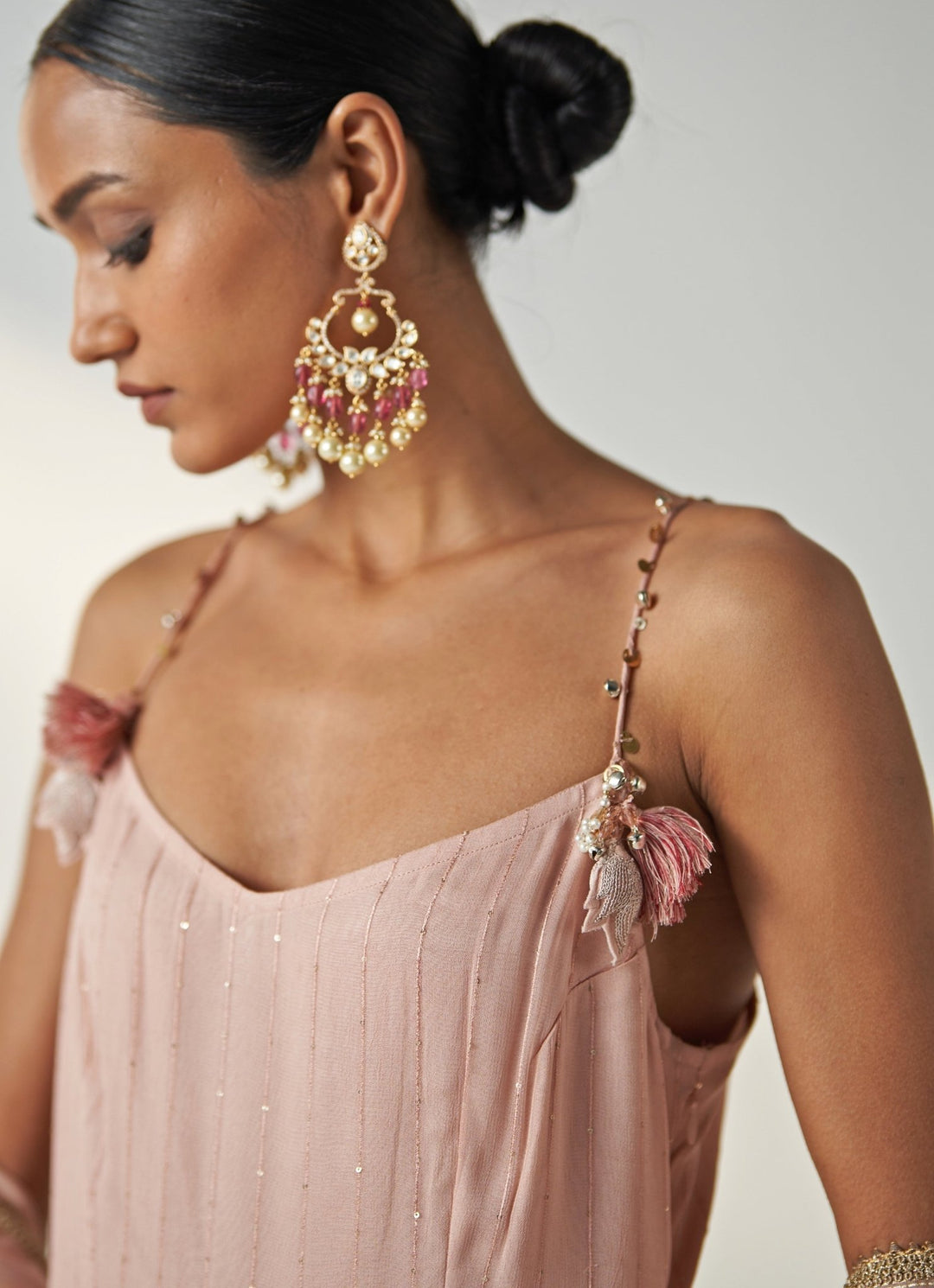 Blush Pink Embroidered Organza Kurta Pant Set Studio Bagechaa - Fabilicious Fashion