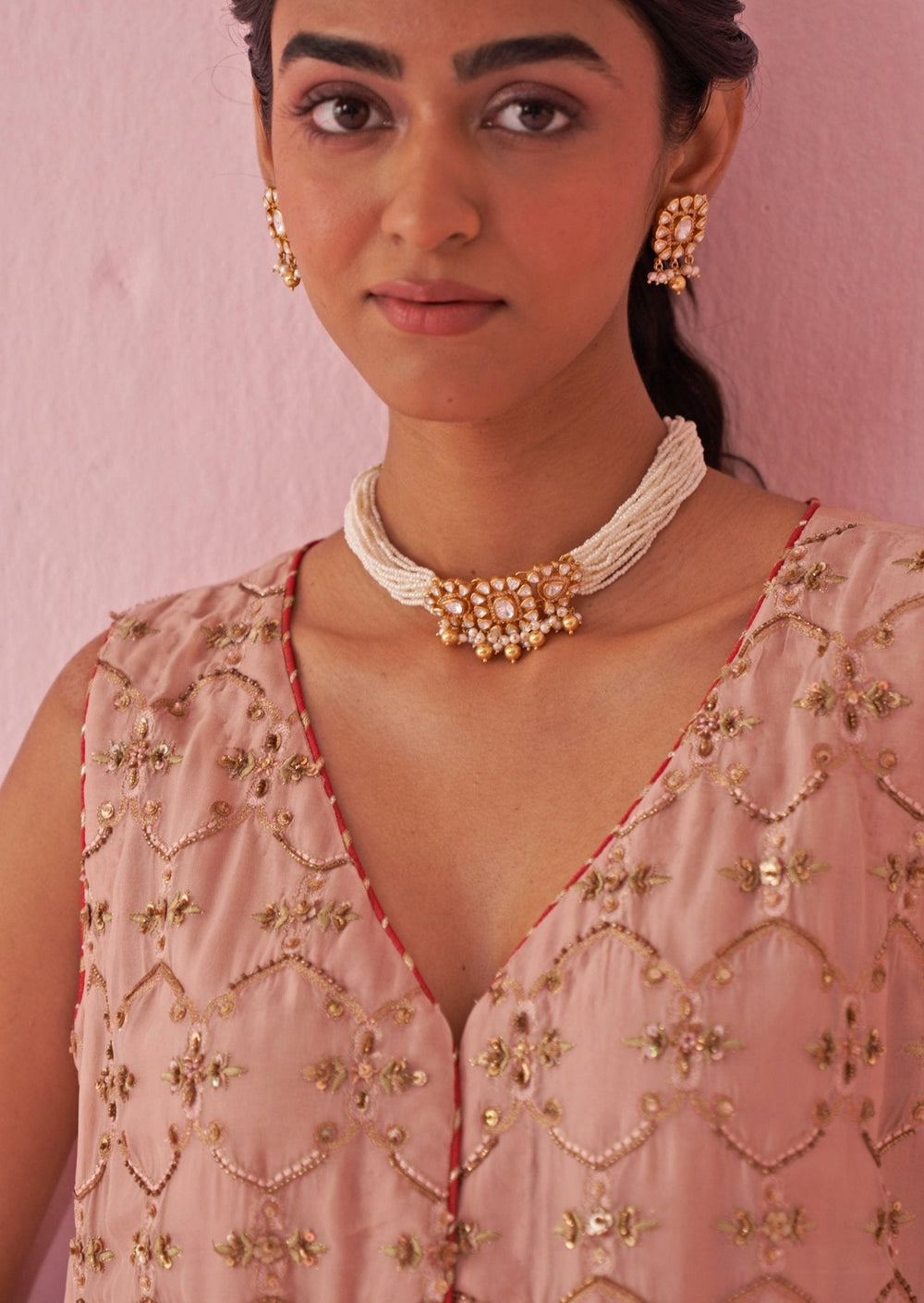 Blush Pink Embroidered Organza Kurta Sharara Set Studio Bagechaa - Fabilicious Fashion