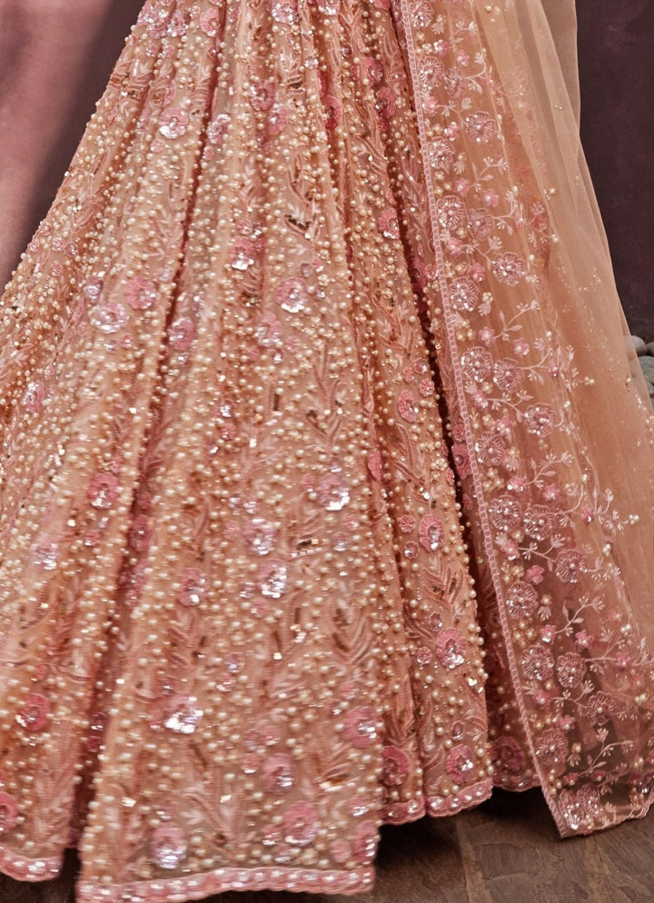 Blush Pink Embroidered Organza Lehenga Set Prevasu - Fabilicious Fashion